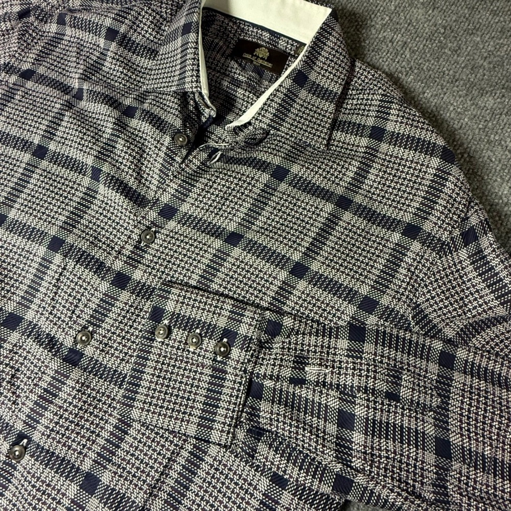 Circle of Gentlemen Mens Gabby 1bl Plaid‎ Button Down Shirt Navy White 15.75 40